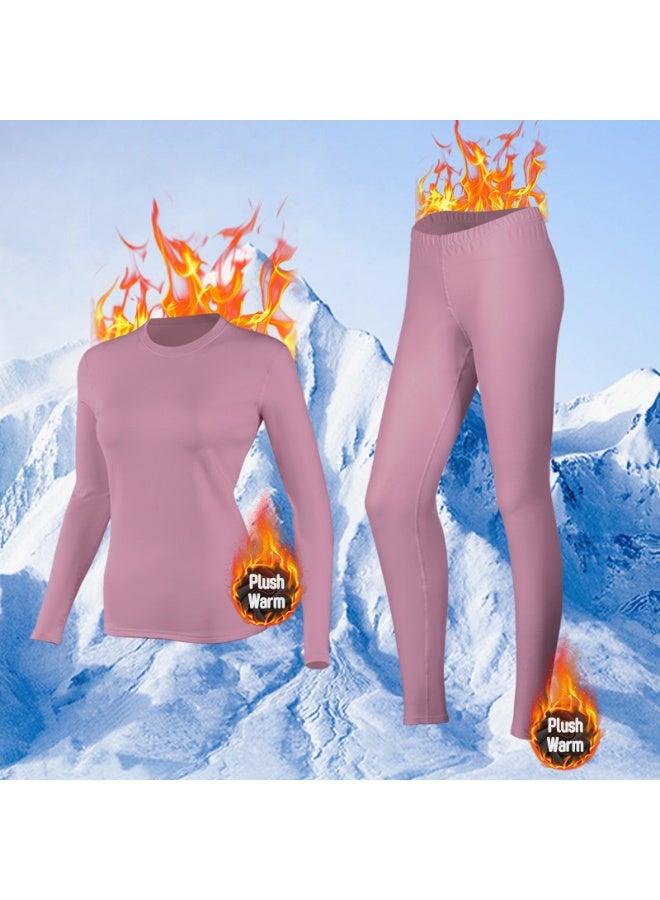 طقم ملابس داخلية نسائية حرارية، يتكون من قميص طويل الأكمام مبطن بالفليس وسروال مطابق. يتضمن طقم بيجامة مبطن بالصوف، مناسب للارتداء اليومي والأنشطة الخارجية مثل الجري والعمل والتزلج والمشي لمسافات طويلة والمشي. - Image 5